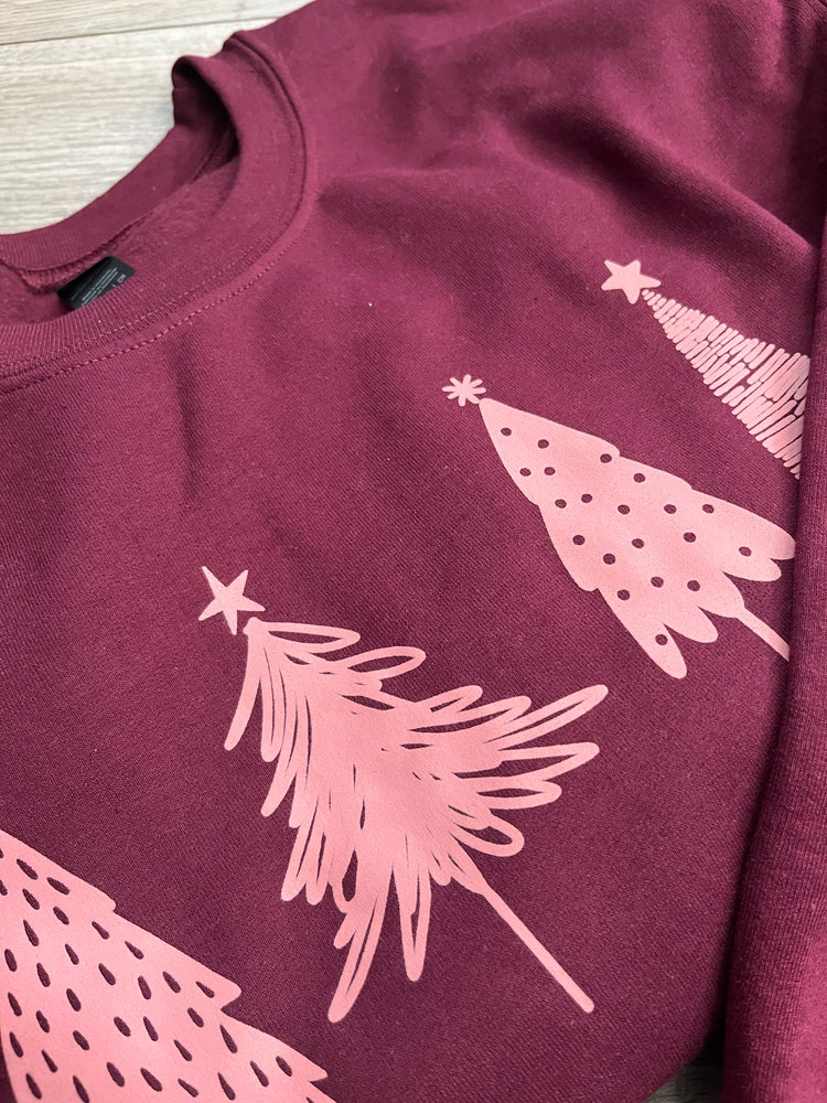 Rosy Christmas Tree Crewneck