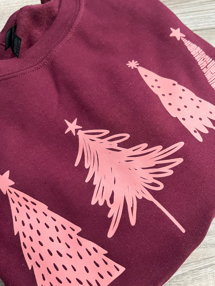 Rosy Christmas Tree Crewneck