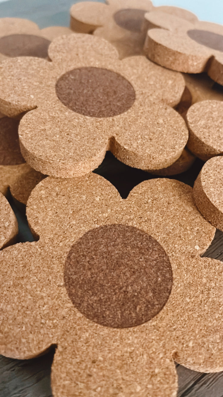 Flower cork coasters- Set of 2