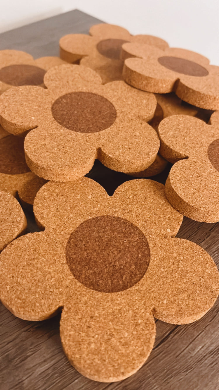 Flower cork coasters- Set of 2