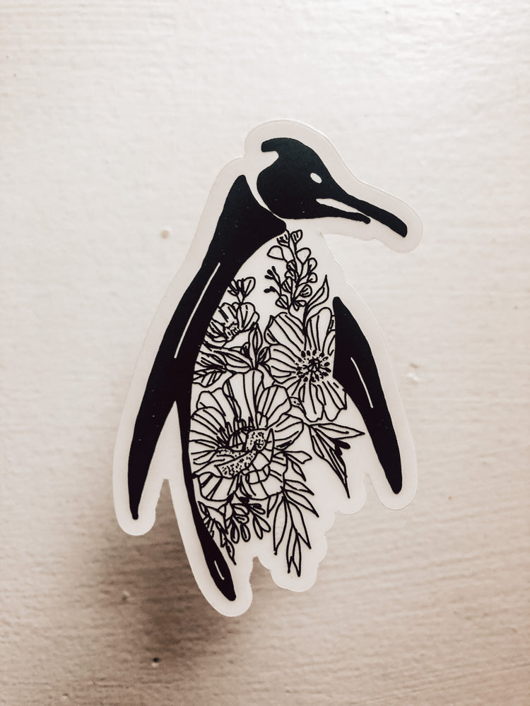 Penguin floral sticker- clear