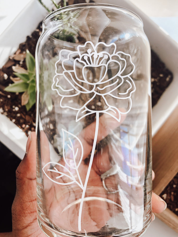 Floral iced coffee glass