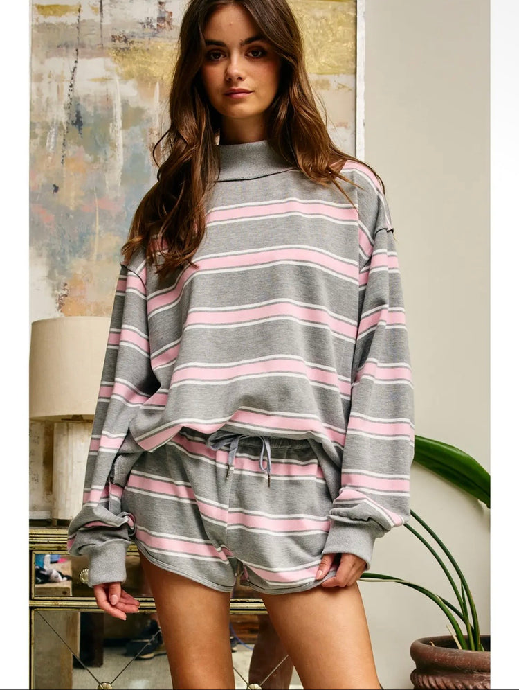 Sweetheart Striped Mockneck
