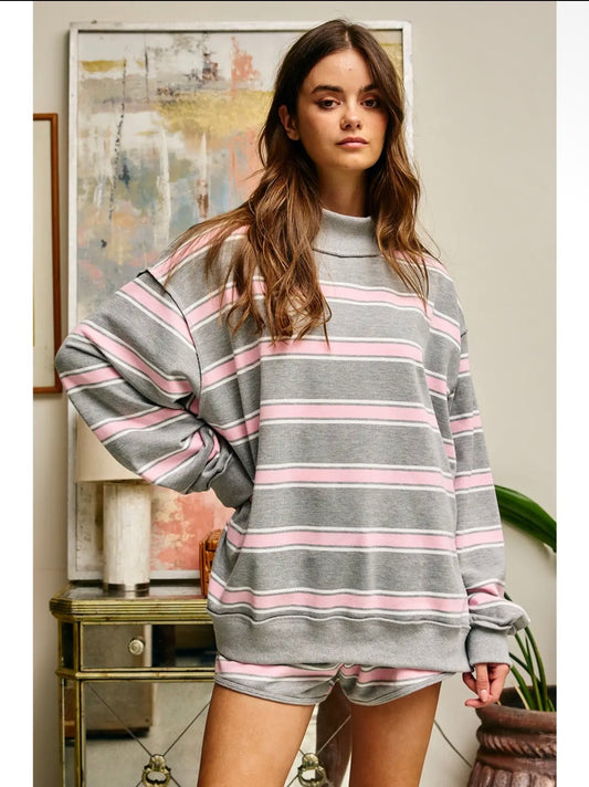 Sweetheart Striped Mockneck