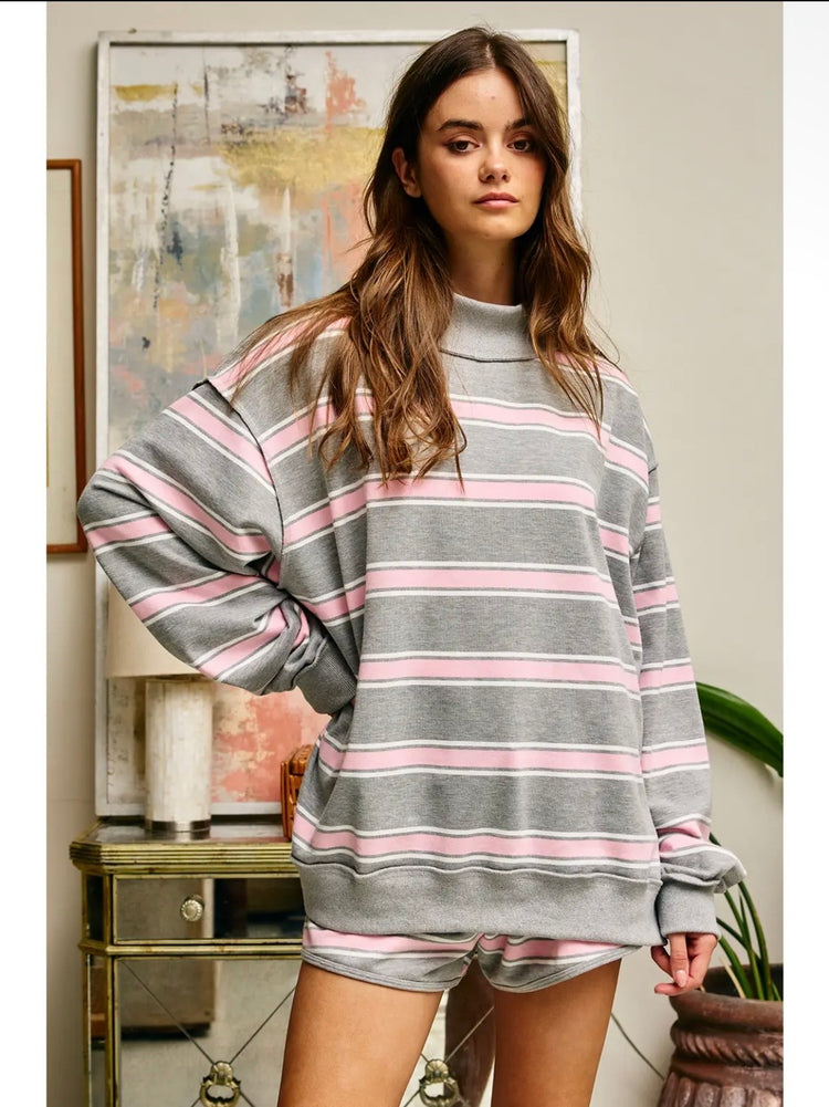Sweetheart Striped Mockneck