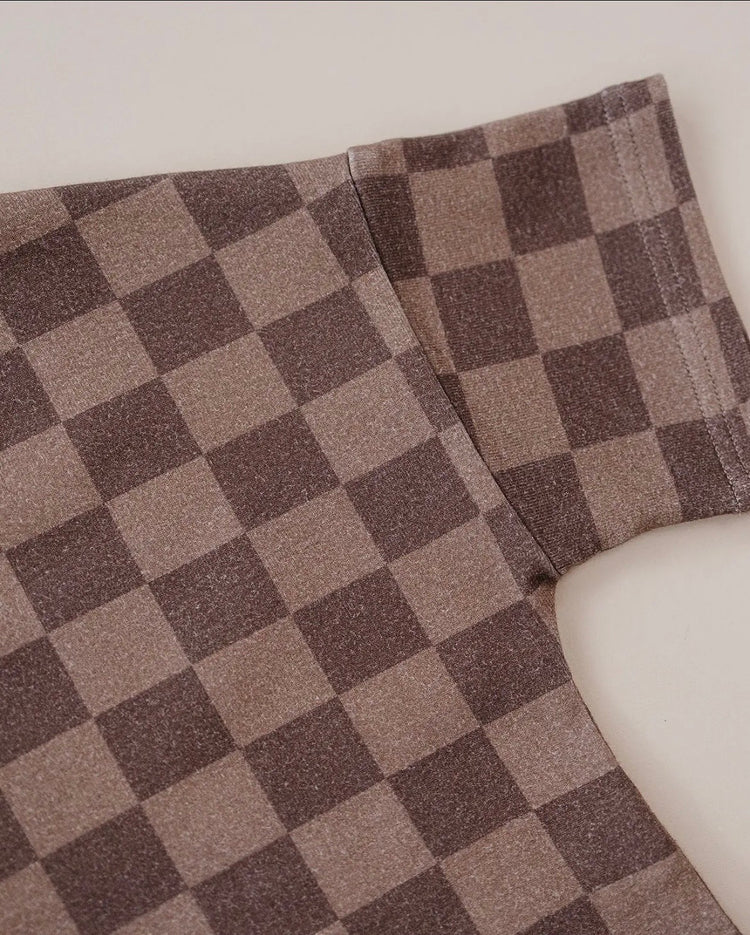 Boys Heather Brown Checkered Matching Set