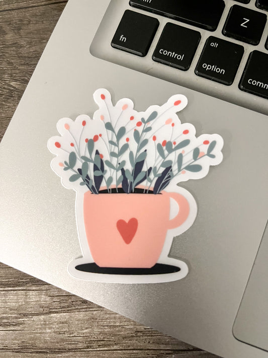 Floral coffee cup clear sticker