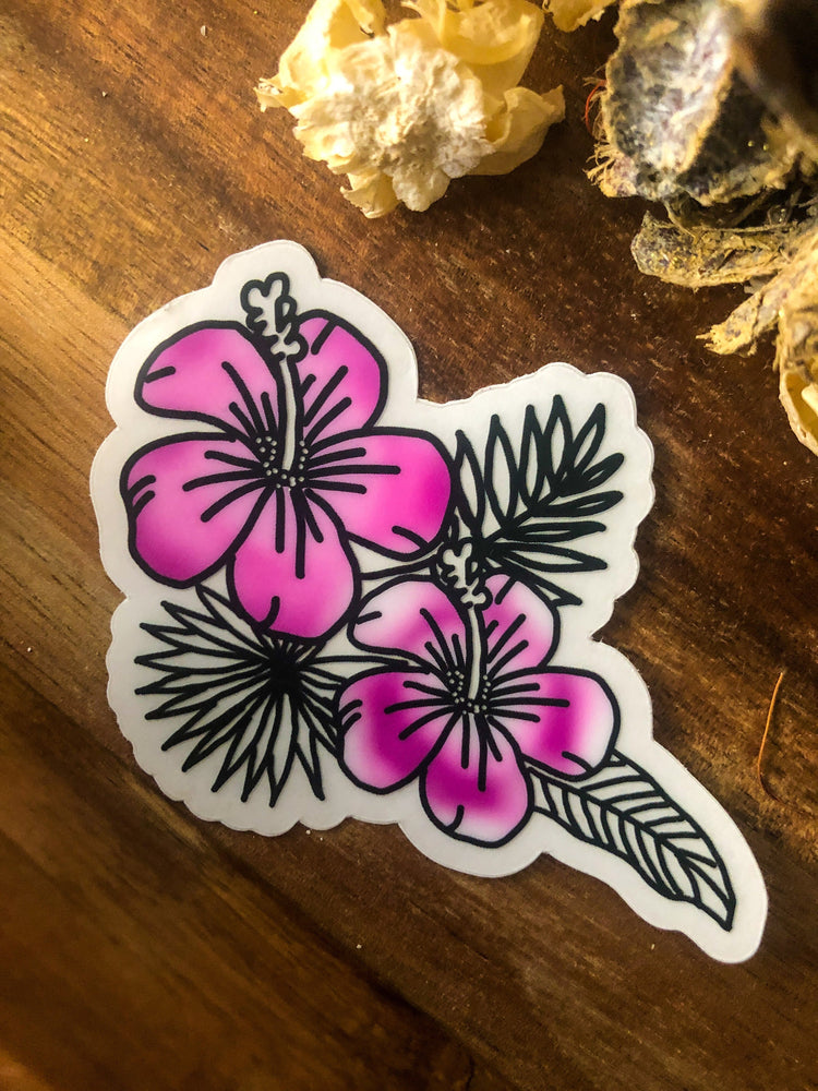 Hawaiian floral sticker- clear