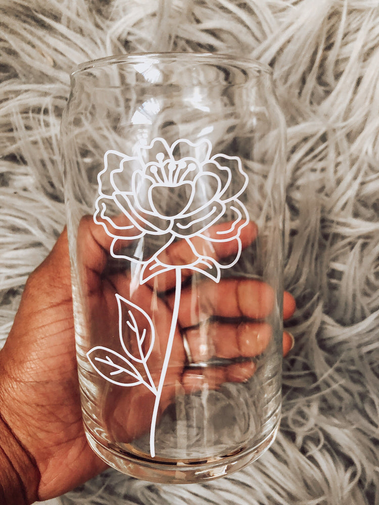 Floral iced coffee glass